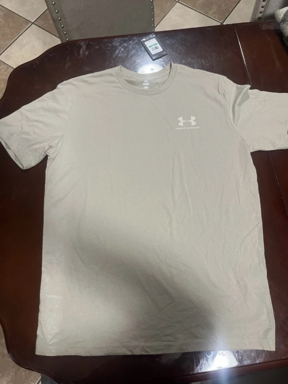 Under Armour Men's Beige Cotton Logo Short Sleeve Crew Neck T-Shirt Size L